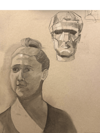 a drawing of a woman's head and a man's head