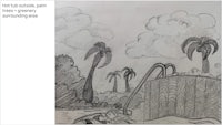 a drawing of a palm tree and palm trees