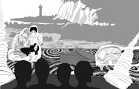 a black and white illustration of a group of people