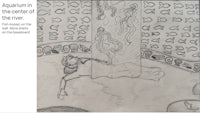 a drawing of an aquarium in the center of the river